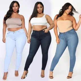 Fashion high stretch denim plus pants(XL-5XL)