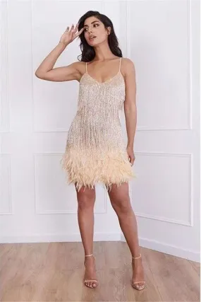 Feather Flapper Dress - Gold