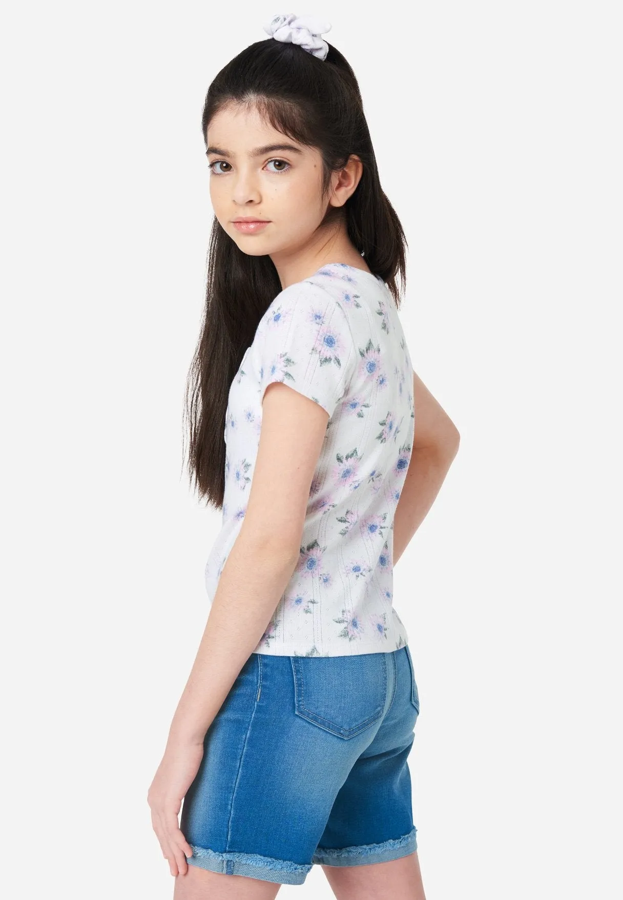 Floral Henley Top & Hair Tie