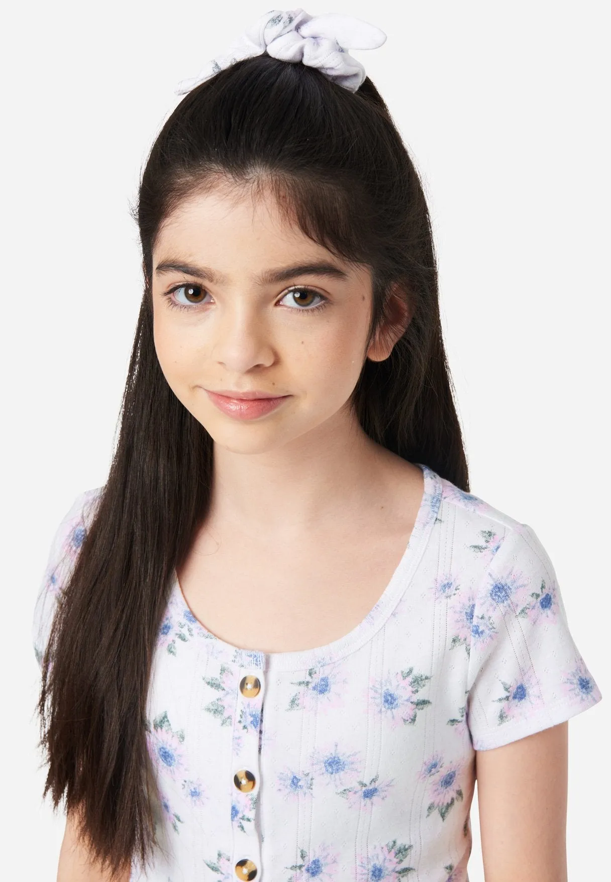 Floral Henley Top & Hair Tie