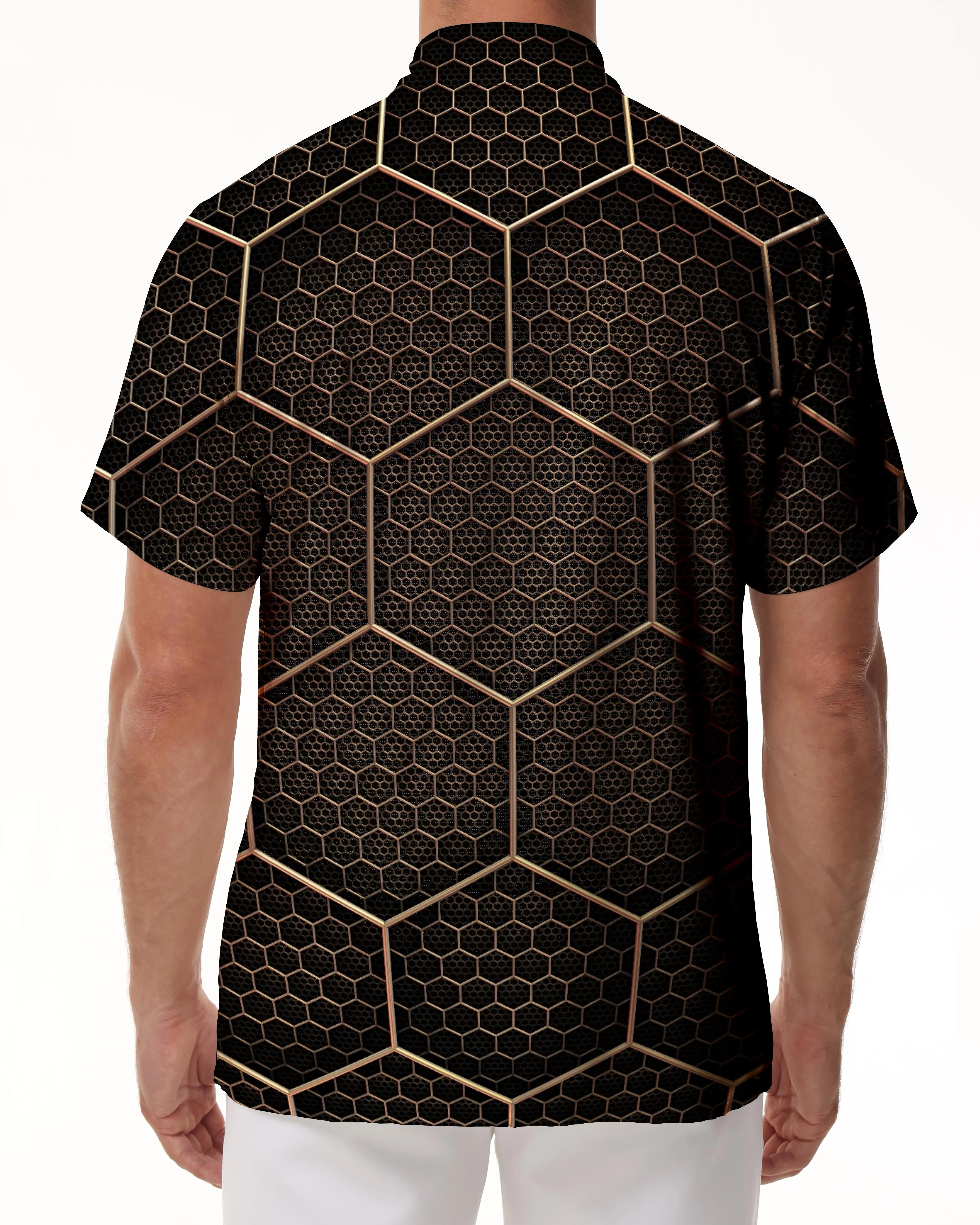 Football Black Loose Mens Casual Hawaiian Button Lapel Geometric Shirt Short Sleeve Beachwear 3d Digital Printed Pattern