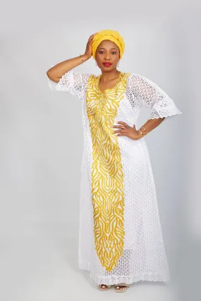 Fully Embroidered  Kaftan Maxi Lace Dress - Abimbola