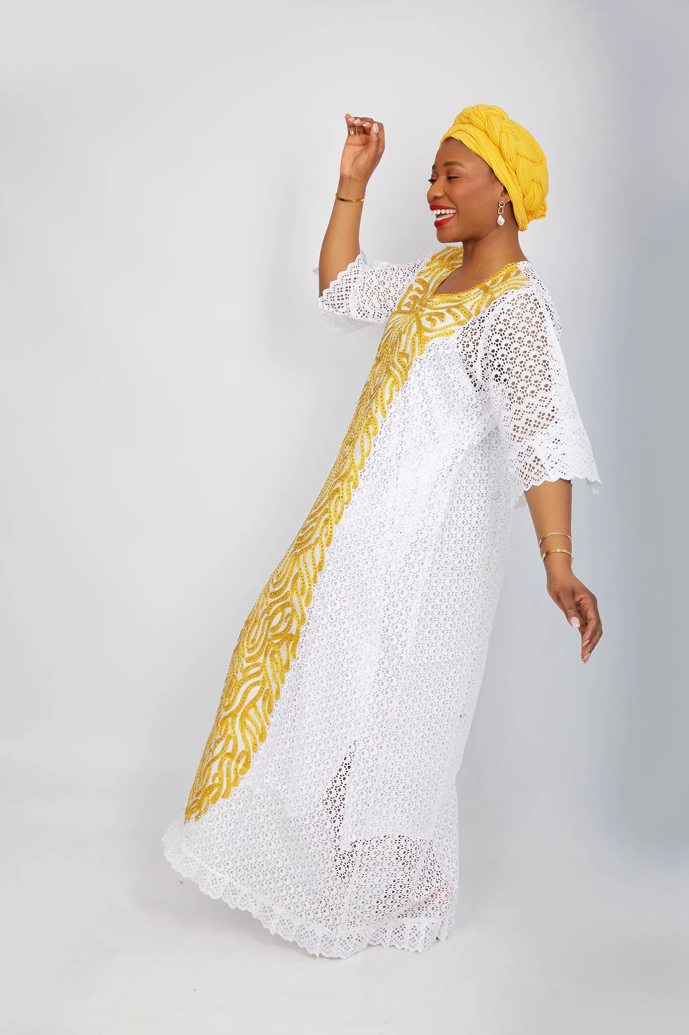 Fully Embroidered  Kaftan Maxi Lace Dress - Abimbola