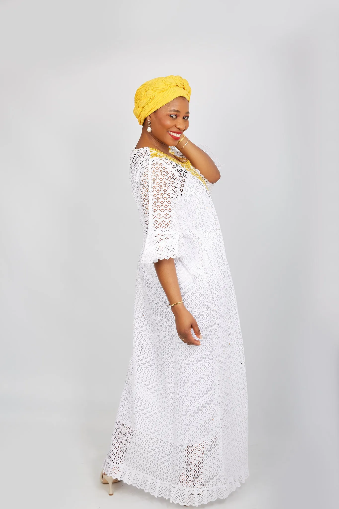 Fully Embroidered  Kaftan Maxi Lace Dress - Abimbola