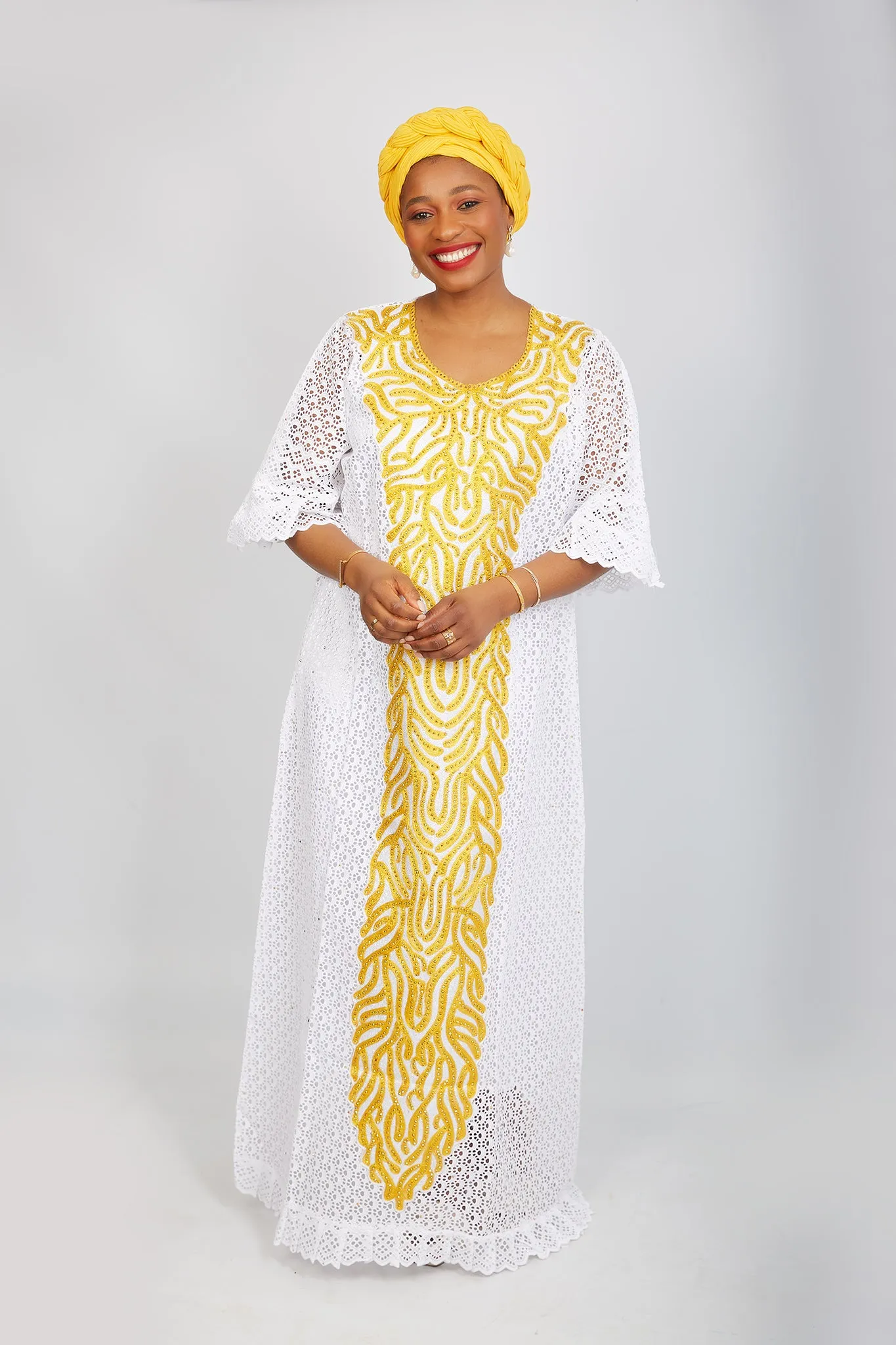 Fully Embroidered  Kaftan Maxi Lace Dress - Abimbola