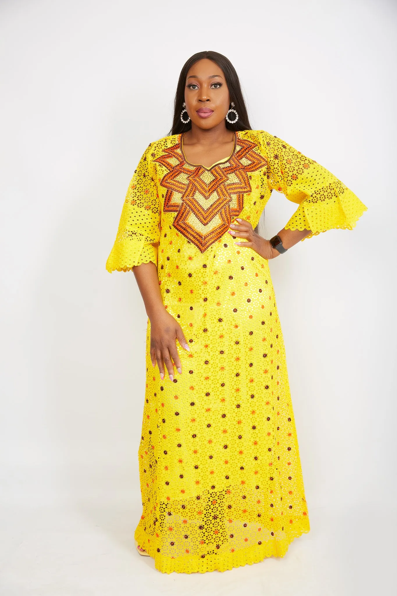 Fully Embroidered  Kaftan Maxi Lace Dress - Aurora