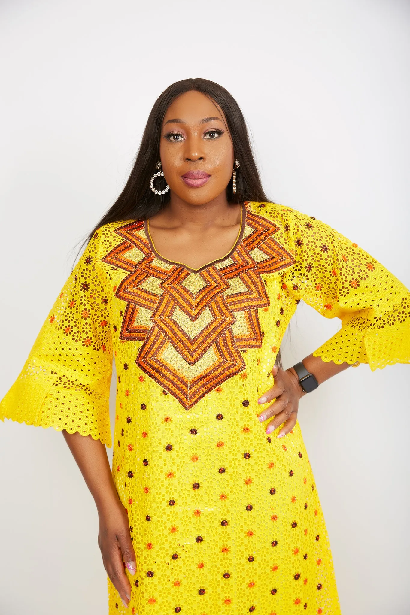 Fully Embroidered  Kaftan Maxi Lace Dress - Aurora