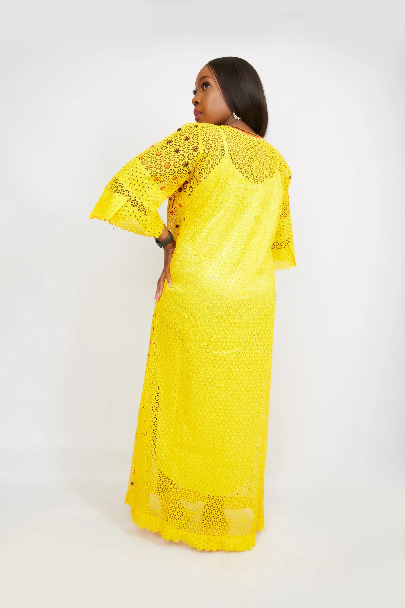 Fully Embroidered  Kaftan Maxi Lace Dress - Aurora