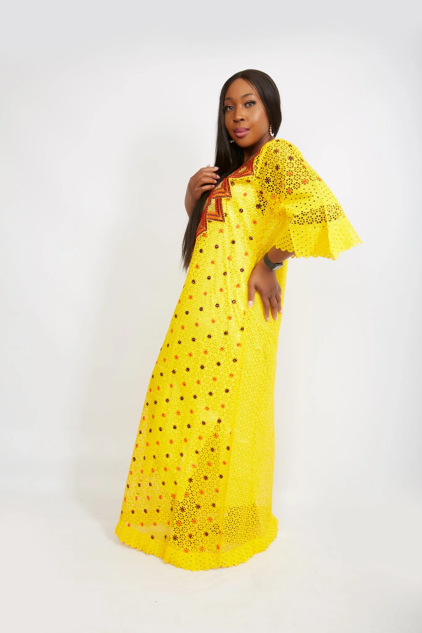 Fully Embroidered  Kaftan Maxi Lace Dress - Aurora