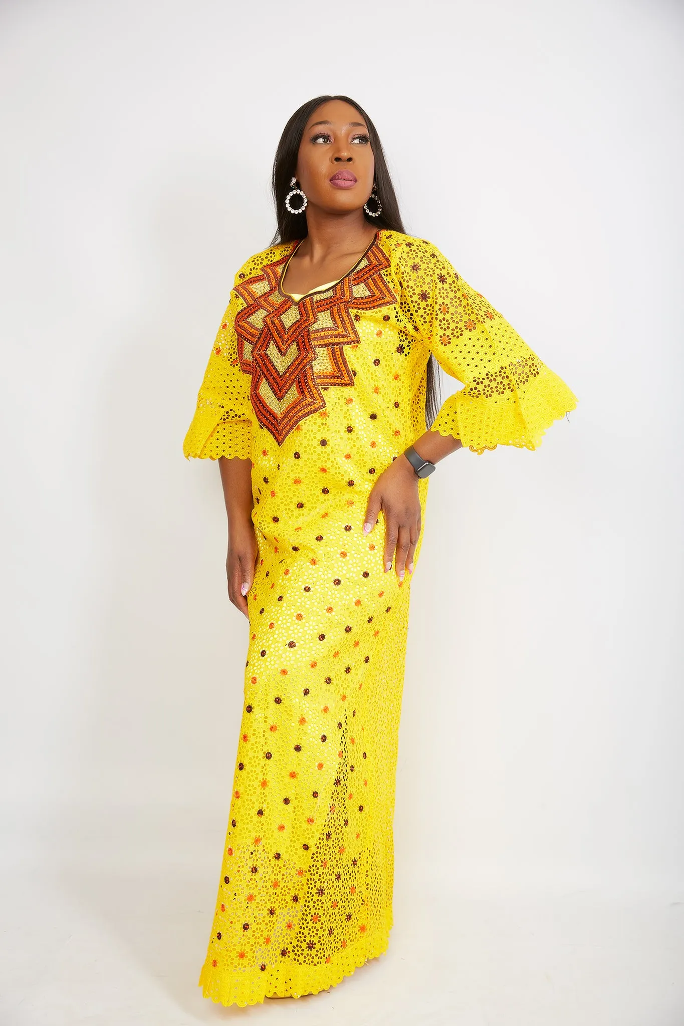 Fully Embroidered  Kaftan Maxi Lace Dress - Aurora