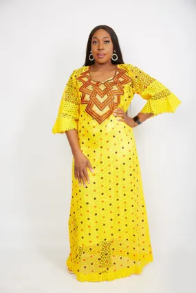 Fully Embroidered  Kaftan Maxi Lace Dress - Aurora