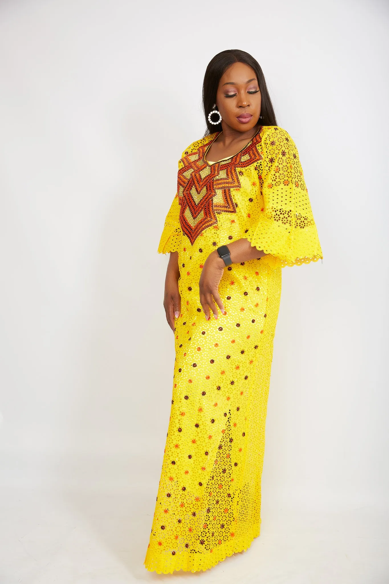 Fully Embroidered  Kaftan Maxi Lace Dress - Aurora