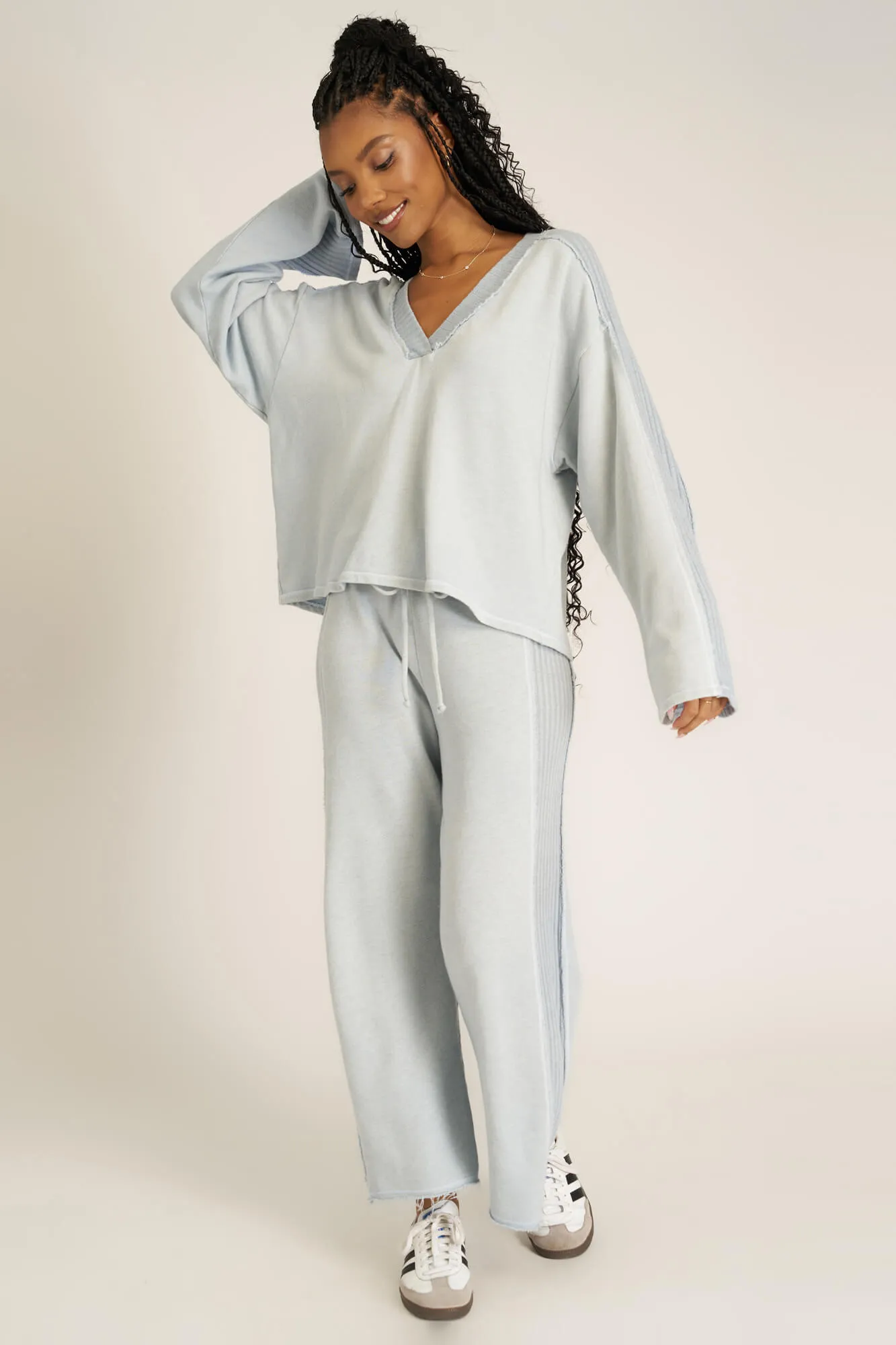 Get Ready Mixed Wide Leg Pant - Blue Dusk