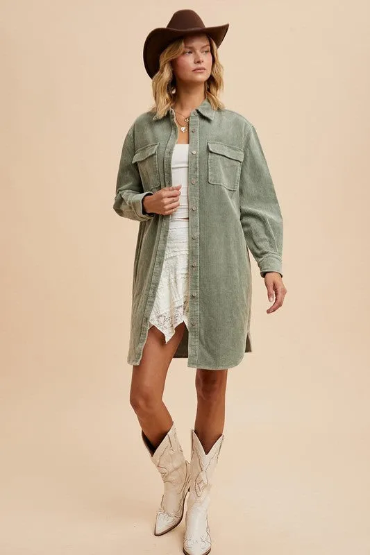 GINA GARMENT WASHED CORDUROY DUSTER DRESS