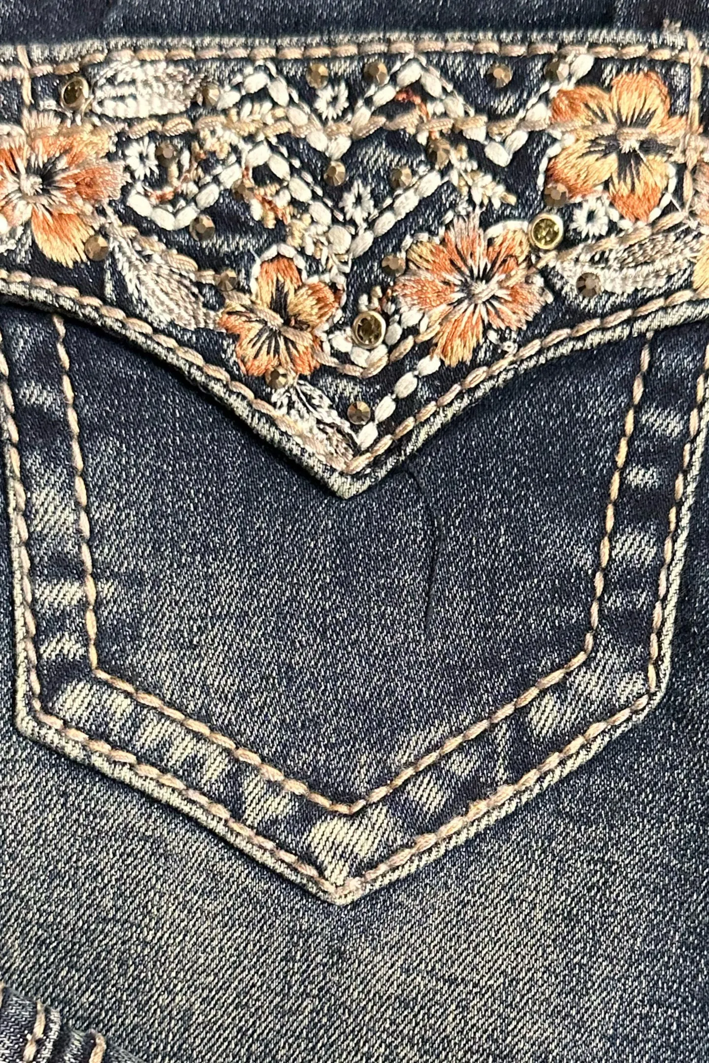 Girls Floral and Crystal Faux Flap Design Bootcut Jean by Grace in LA