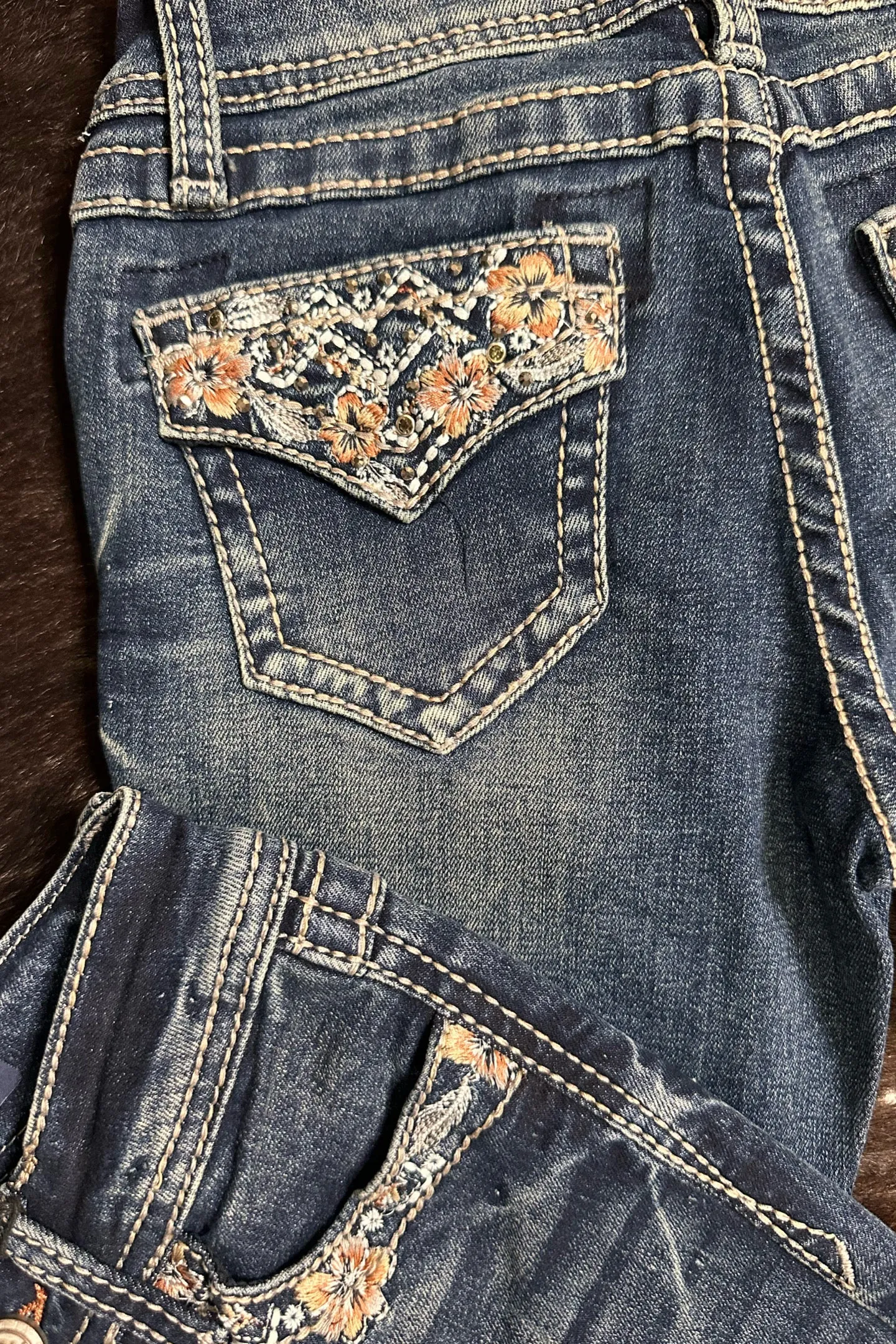 Girls Floral and Crystal Faux Flap Design Bootcut Jean by Grace in LA