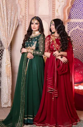 Green Embellished Chiffon Frock (Mah-Jabeen)