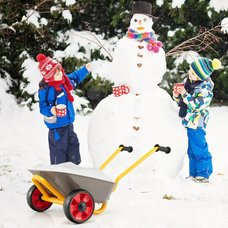 Gymax Kids' Outdoor Metal Toy Wheelbarrow With Non-Slip Handle