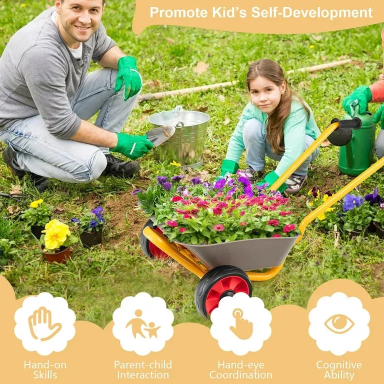 Gymax Kids' Outdoor Metal Toy Wheelbarrow With Non-Slip Handle