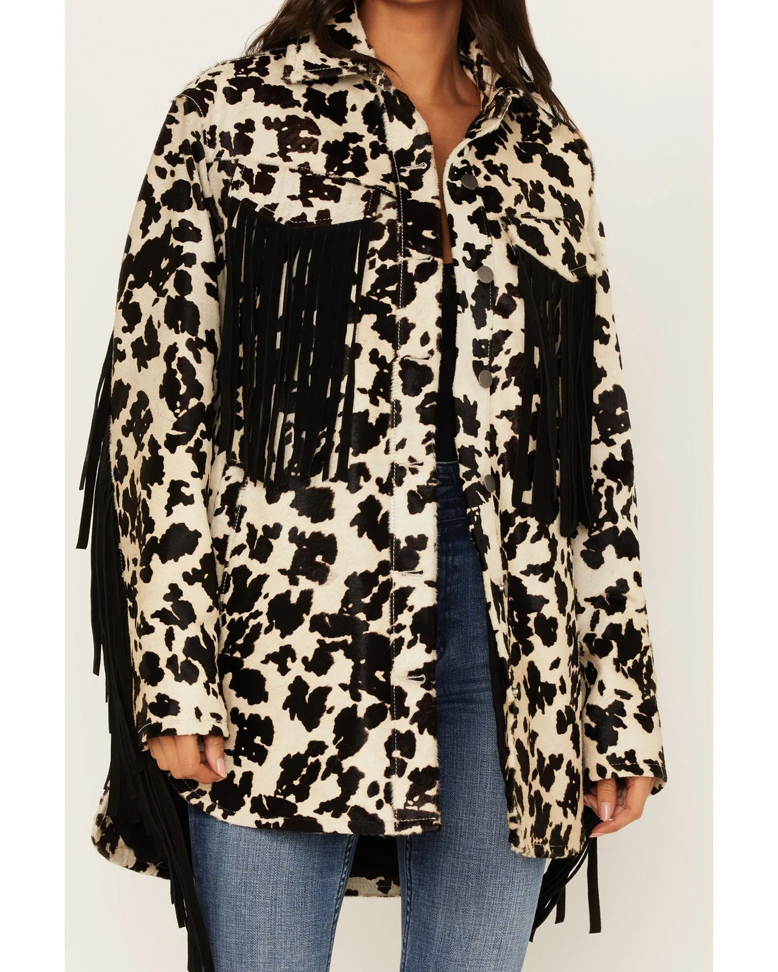Hair-On Cow Hide Charming Fringe Shacket Jacket