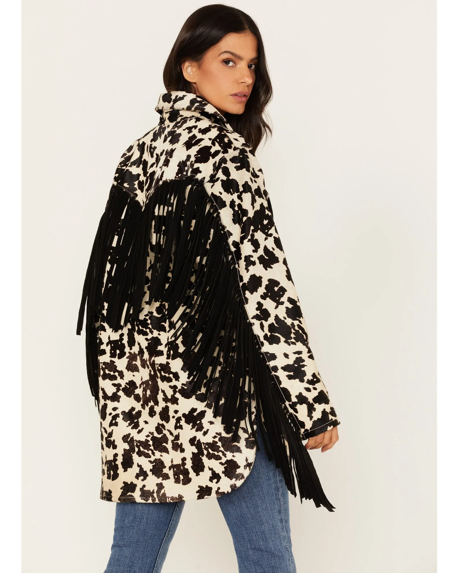 Hair-On Cow Hide Charming Fringe Shacket Jacket