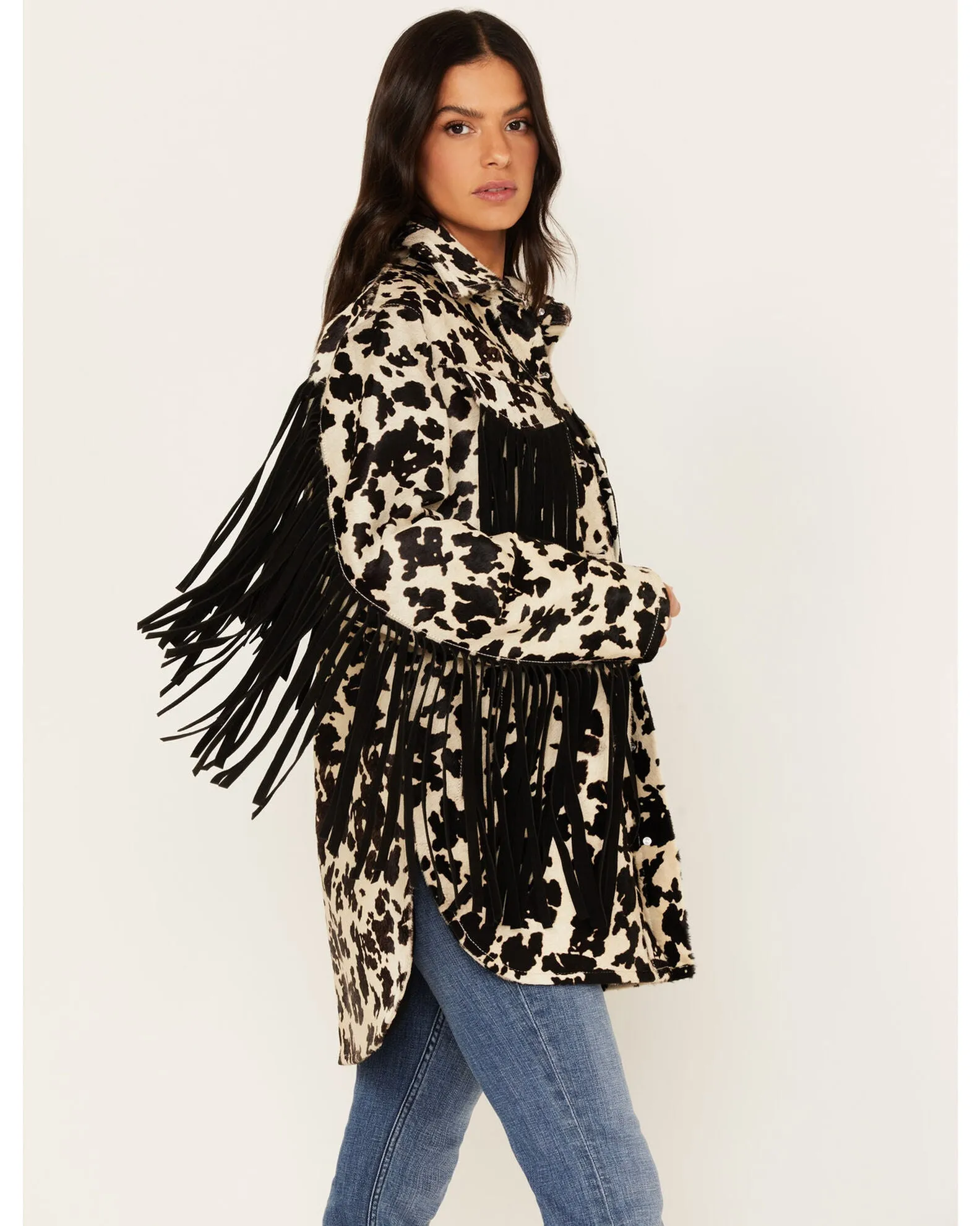 Hair-On Cow Hide Charming Fringe Shacket Jacket