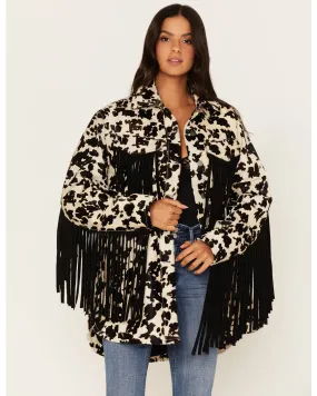 Hair-On Cow Hide Charming Fringe Shacket Jacket