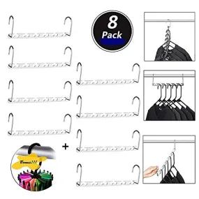 HUSTON LOWELL Space Saving Hangers Wonder Metal Clothes Hangers Stainless Steel 6X2 Slots Magic Hanger Cascading Hanger Updated Hook Design Closet Organizer Hanger Rotating Ties Scarf Hanger