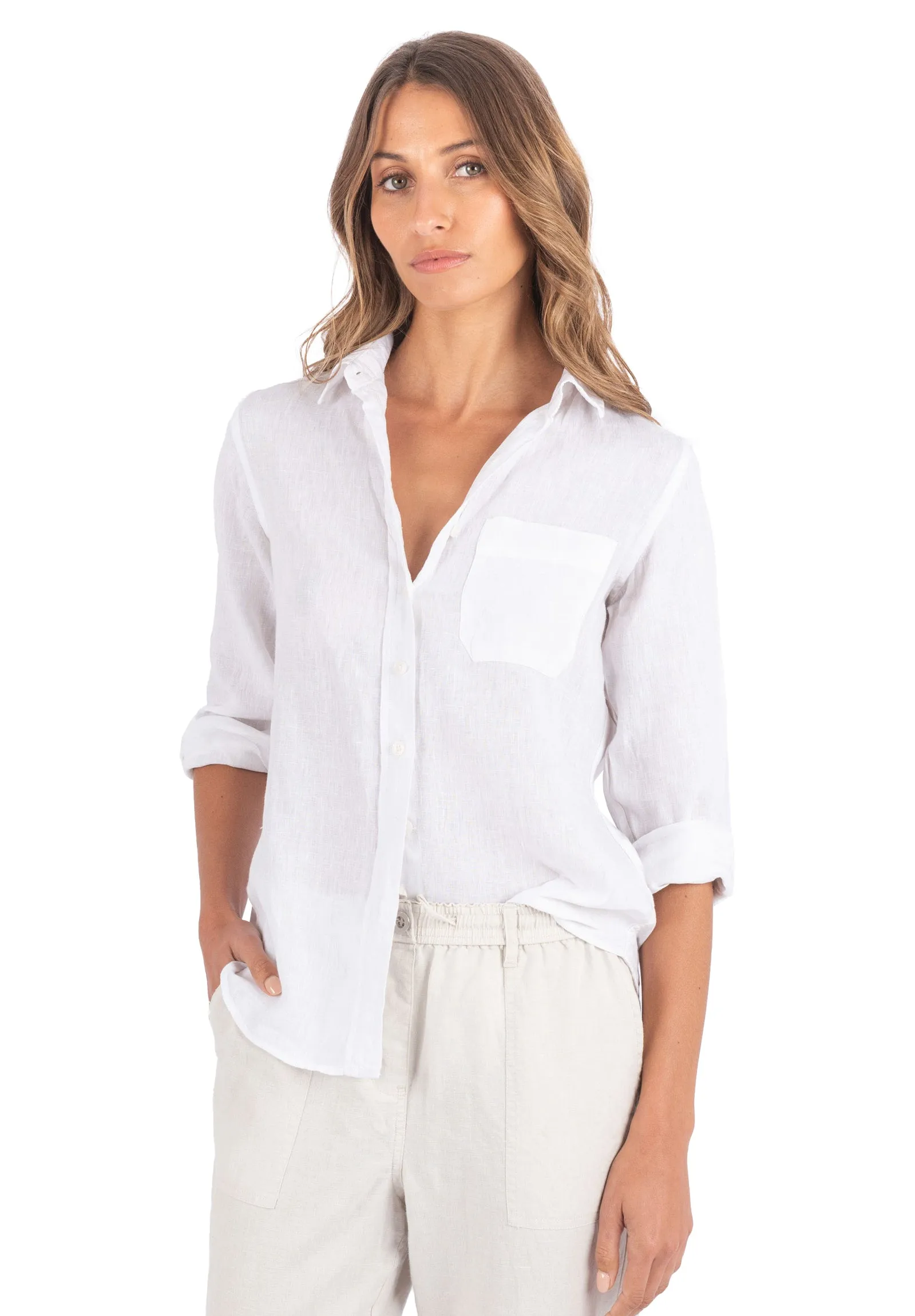 Iris White Classic Fit Linen Shirt