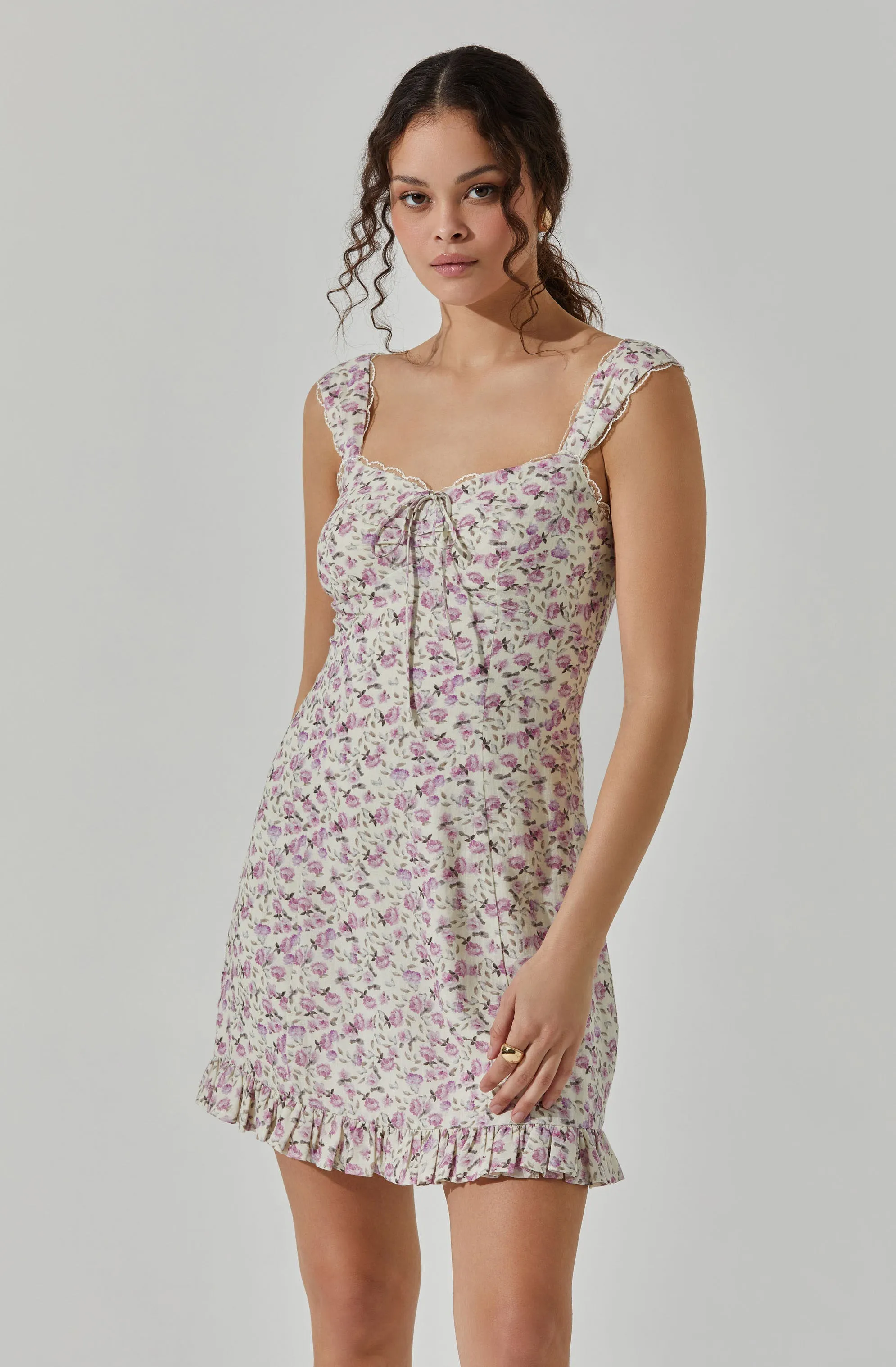 Lace Trimmed Linen Mini Dress