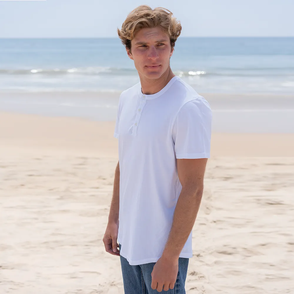 Mens Short Sleeve Henley Curved Hem