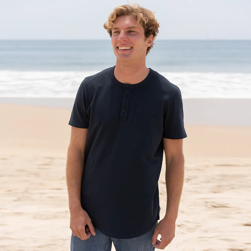Mens Short Sleeve Henley Curved Hem