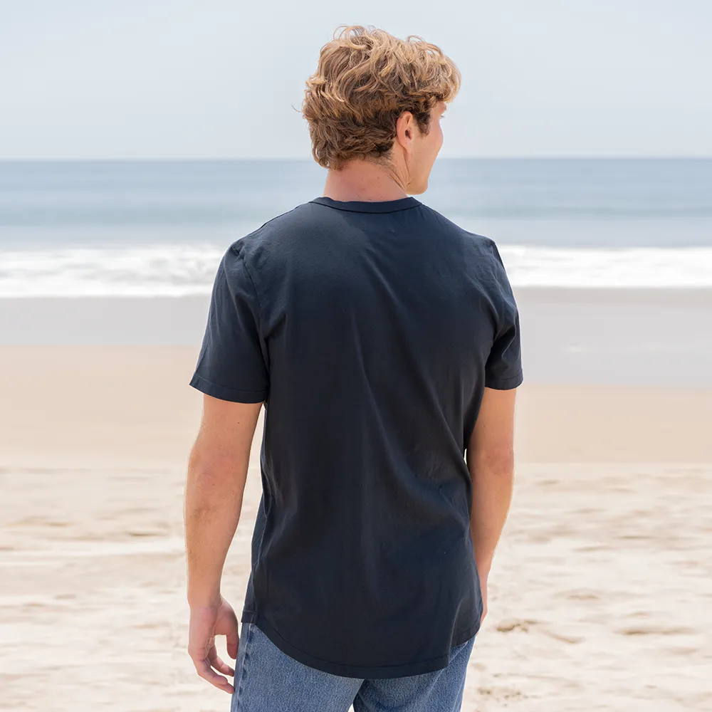 Mens Short Sleeve Henley Curved Hem