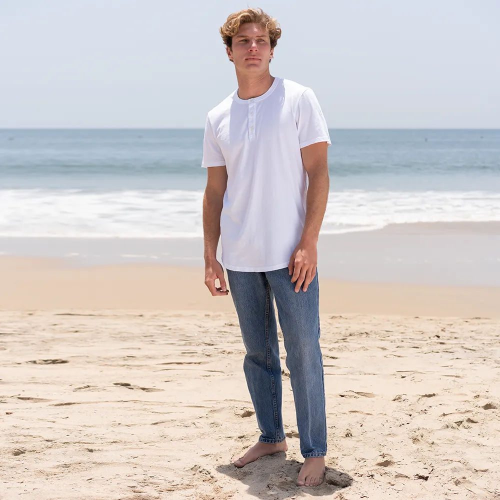 Mens Short Sleeve Henley Curved Hem