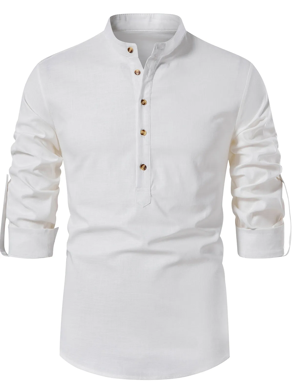 Men's Solid Color Long Sleeve Henley Collar Button Casual Shirt