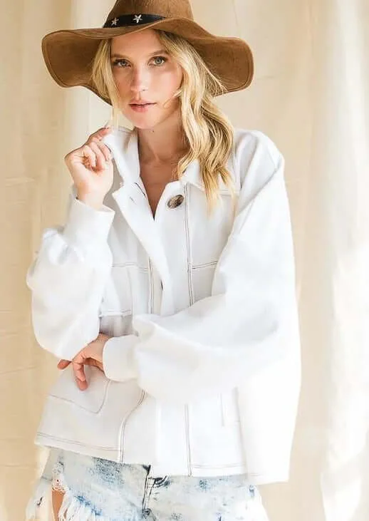 Oversized French Terry Cotton Shacket Made in USA