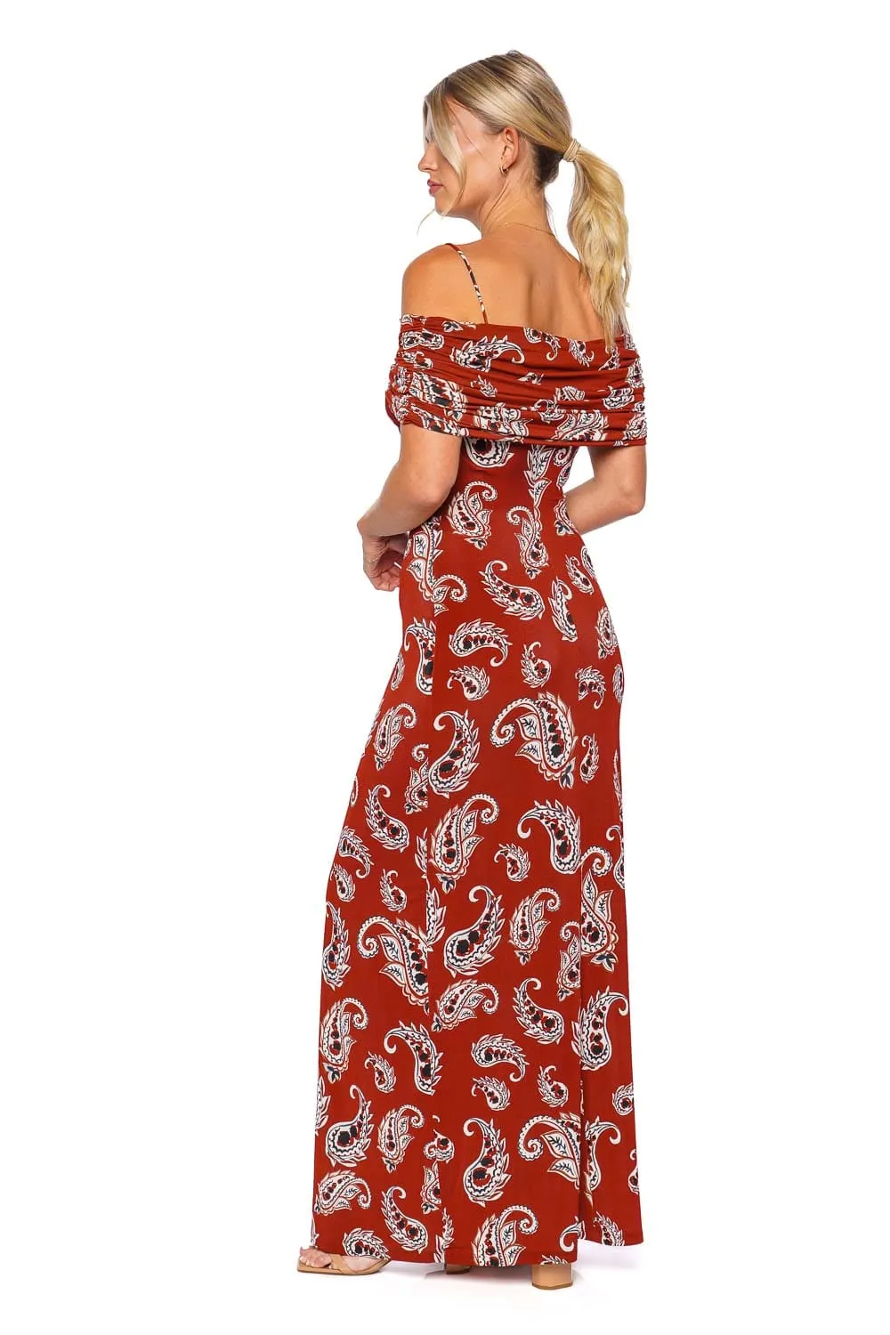 Paisley Ruched Jersey Maxi Dress