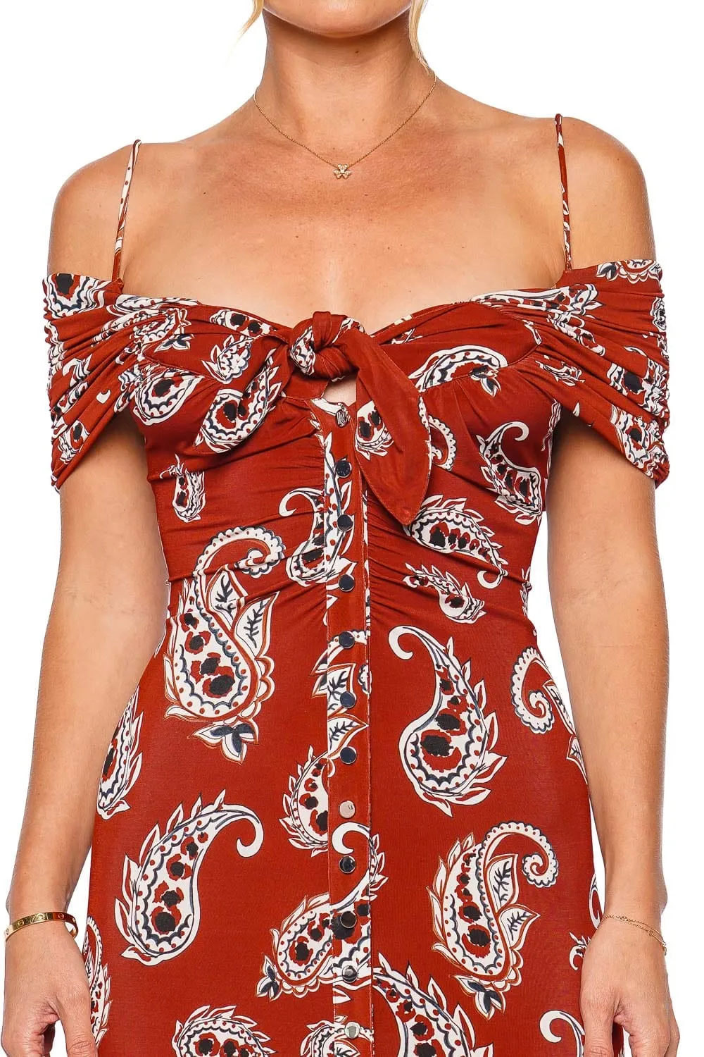 Paisley Ruched Jersey Maxi Dress