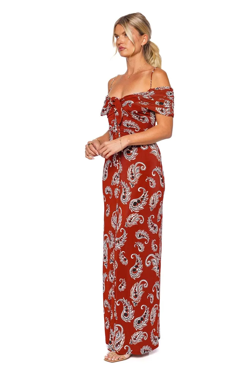 Paisley Ruched Jersey Maxi Dress