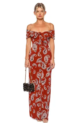 Paisley Ruched Jersey Maxi Dress