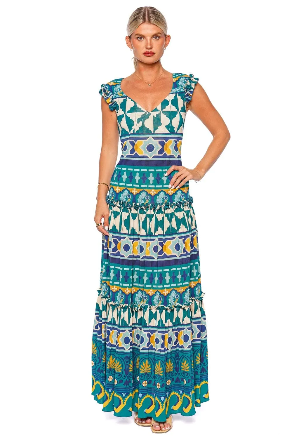 Pimento Ruffled Drop Waist Maxi Dress