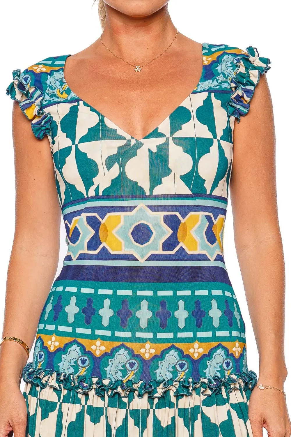 Pimento Ruffled Drop Waist Maxi Dress