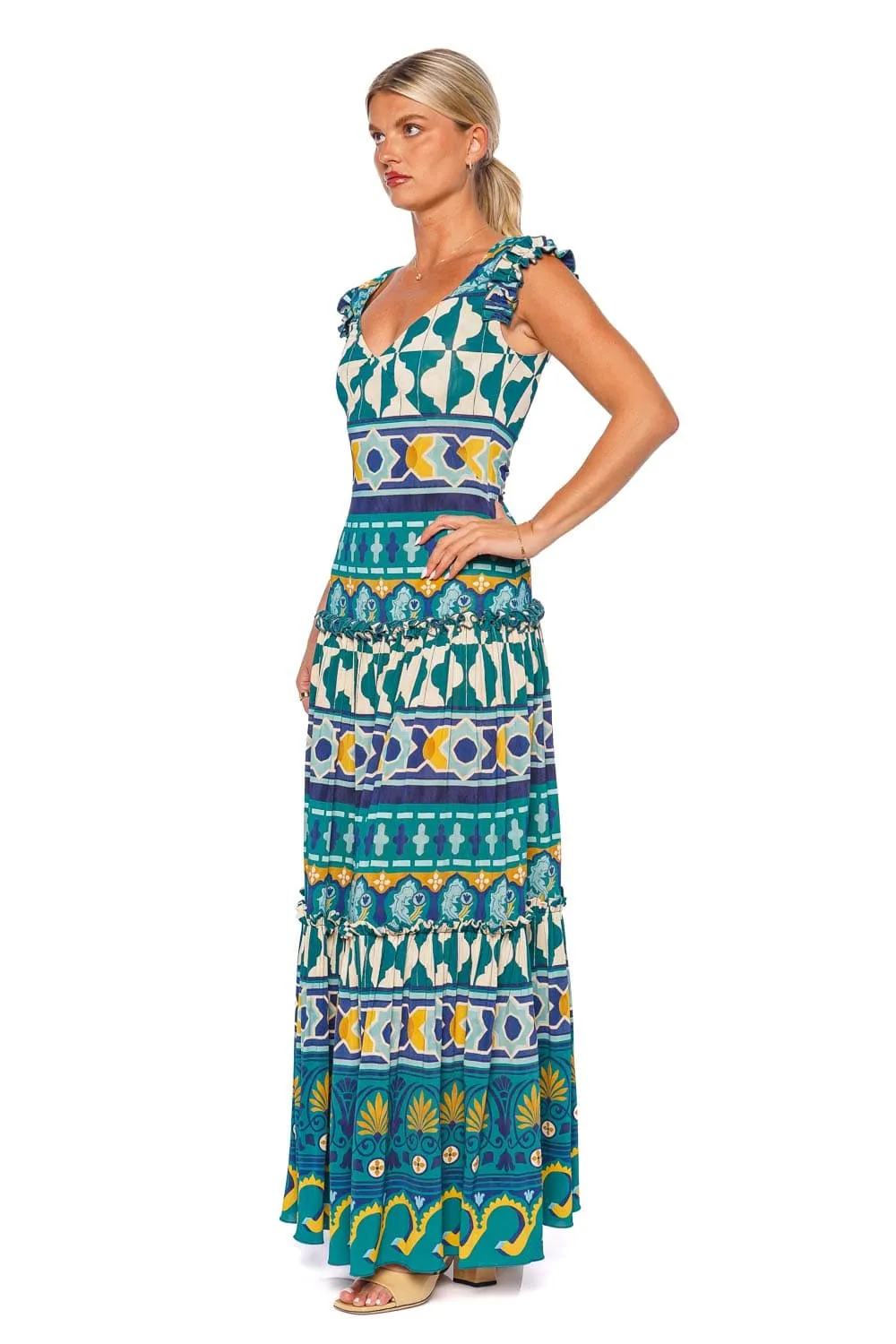 Pimento Ruffled Drop Waist Maxi Dress