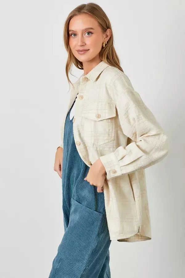 PLAID TEXTURE WOVEN SHACKET