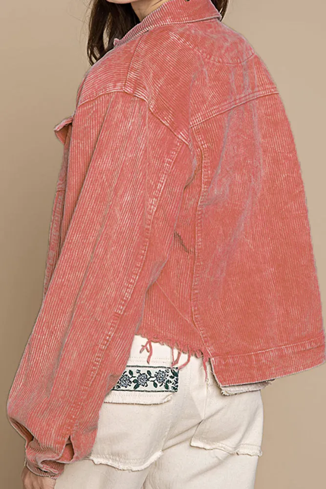 Plain Tassle Hem Corduroy Jacket Coat