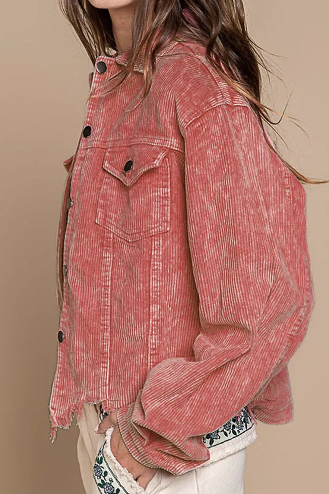 Plain Tassle Hem Corduroy Jacket Coat