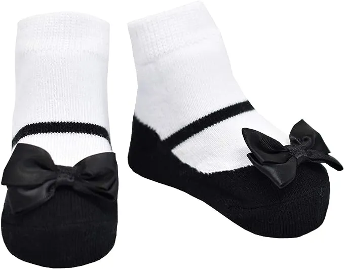 PRETTY PETALS  shoe-design socks. With satin bows and anti-slip soles. 6 pairs. 0-12 months