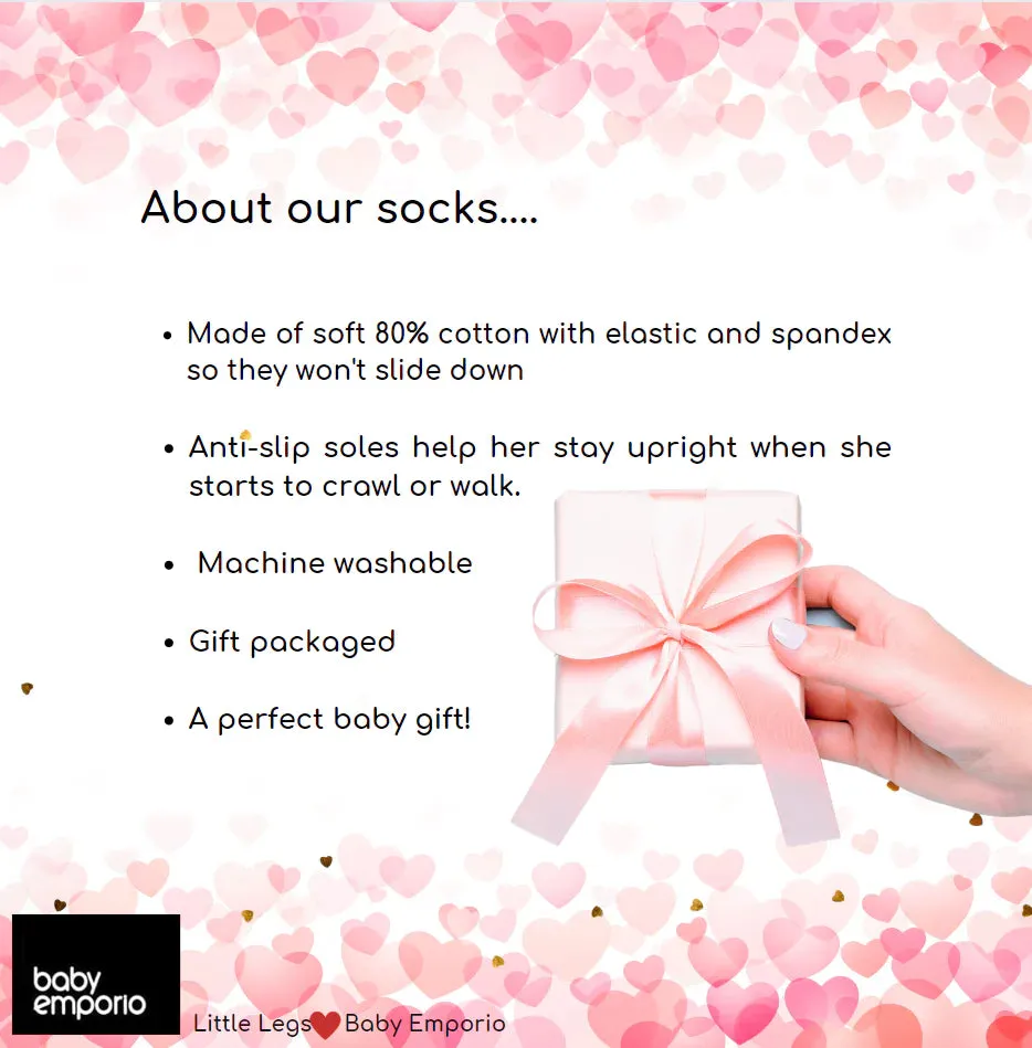 PRETTY PETALS  shoe-design socks. With satin bows and anti-slip soles. 6 pairs. 0-12 months