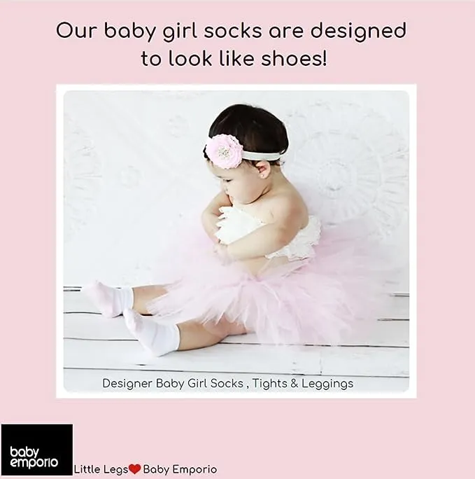 PRETTY PETALS  shoe-design socks. With satin bows and anti-slip soles. 6 pairs. 0-12 months