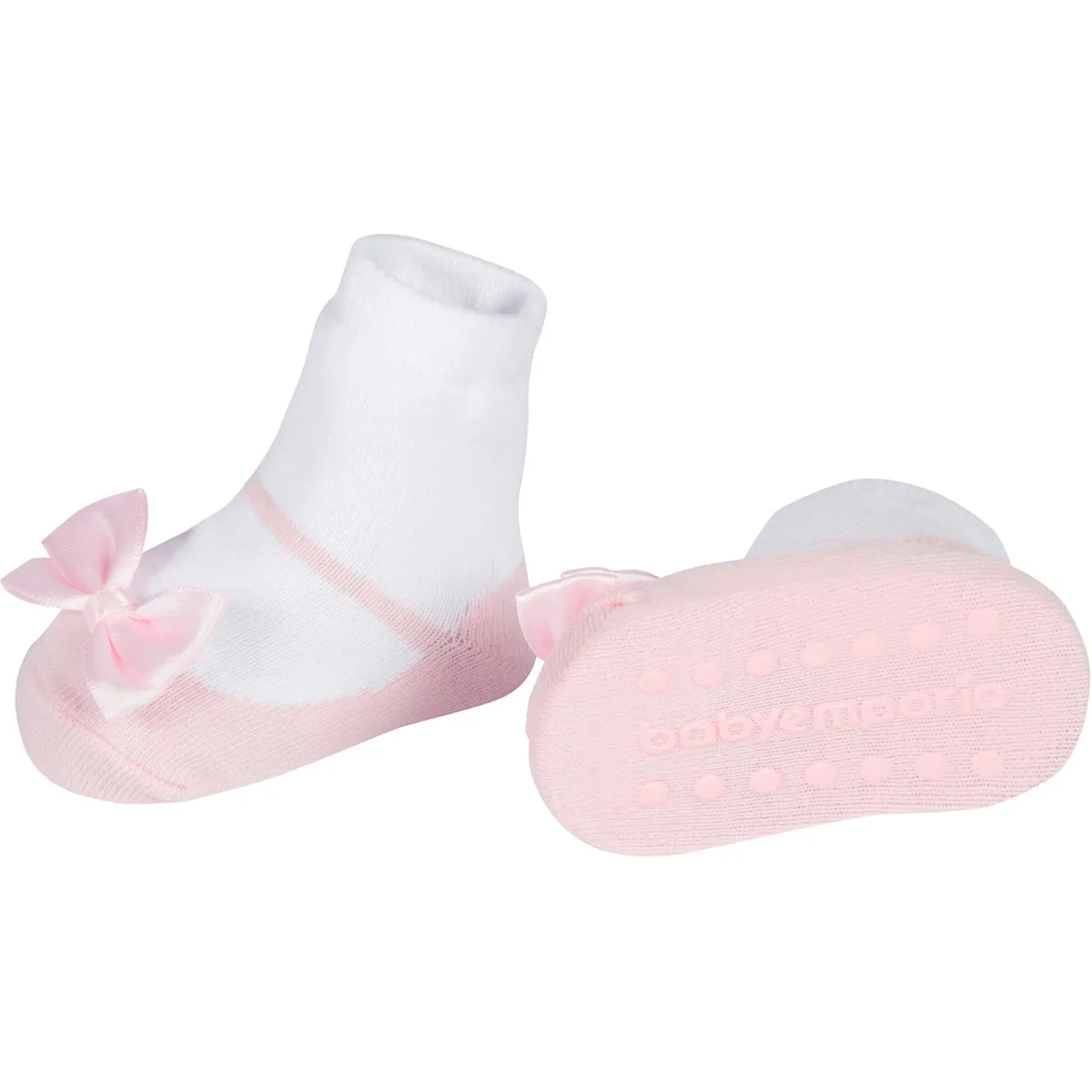 PRETTY PETALS  shoe-design socks. With satin bows and anti-slip soles. 6 pairs. 0-12 months